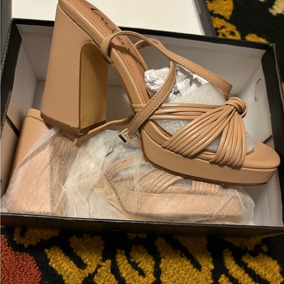 Sunty Light Nude Ankle Strap High Heel Sandals - Picture 1 of 5